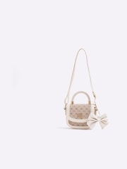 River Island Brown Girls Faux Leather Bow Monogram Bag - Image 1 of 4