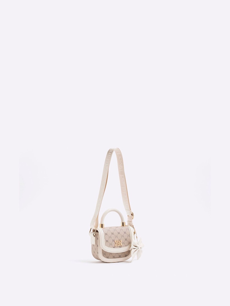 River Island Brown Girls Faux Leather Bow Monogram Bag - Image 2 of 4