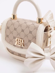 River Island Brown Girls Faux Leather Bow Monogram Bag - Image 4 of 4
