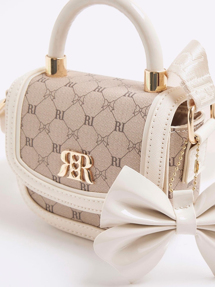 River Island Brown Girls Faux Leather Bow Monogram Bag - Image 4 of 4
