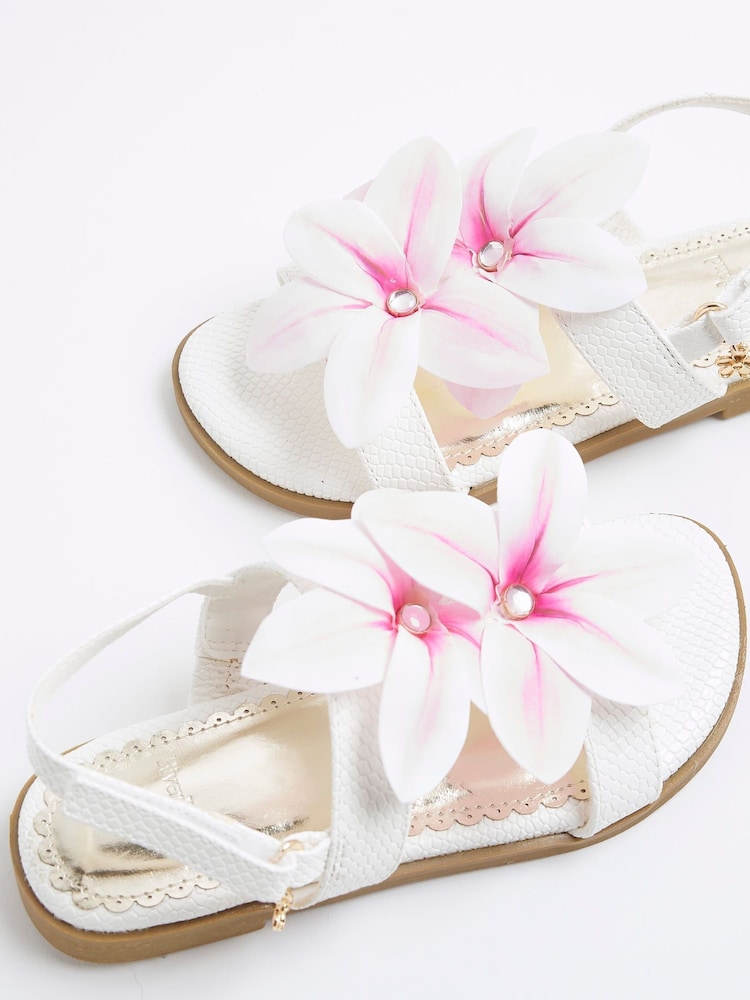 River Island White Girls Orchid Flower Sandals - Image 4 of 5