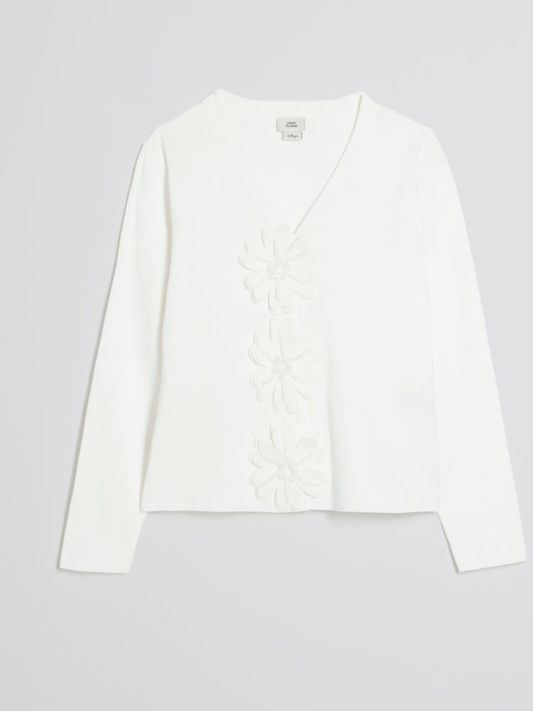 River Island White 3D Flower Cardigan - Image 1 of 4