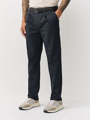 Charcoal Grey Straight Fit Belted Soft Touch Pleated Chino Trousers - Image 1 of 5