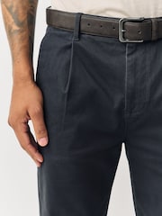 Charcoal Grey Straight Fit Belted Soft Touch Pleated Chino Trousers - Image 4 of 5