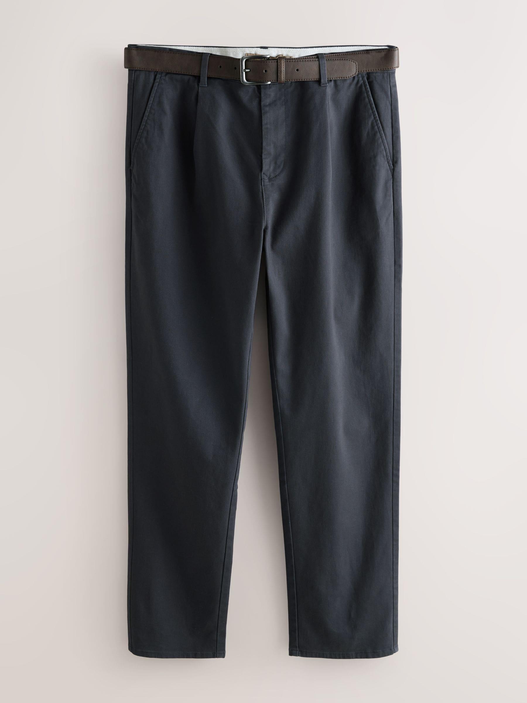 Buy Charcoal Grey Straight Fit Belted Soft Touch Pleated Chino