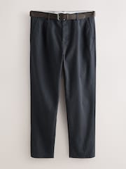 Charcoal Grey Straight Fit Belted Soft Touch Pleated Chino Trousers - Image 5 of 5