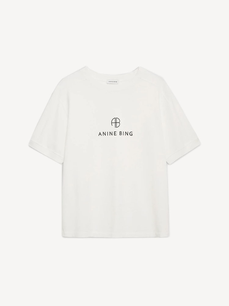 ANINE BING Cream Jaylin Monogram T-Shirt - Image 1 of 2
