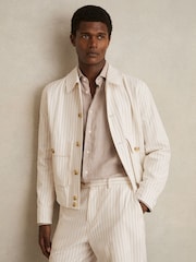 Reiss Easton Cotton-Blend Pinstripe Harrington Jacket - Imagen 1 de 7