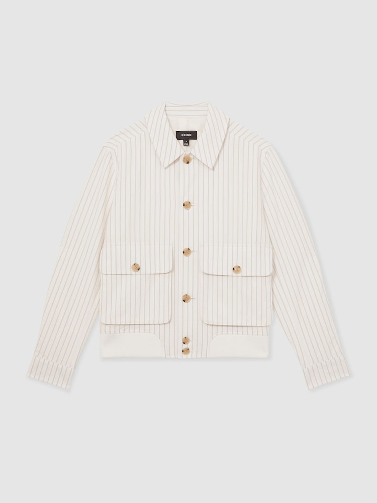 Reiss Easton Cotton-Blend Pinstripe Harrington Jacket - Imagen 2 de 7