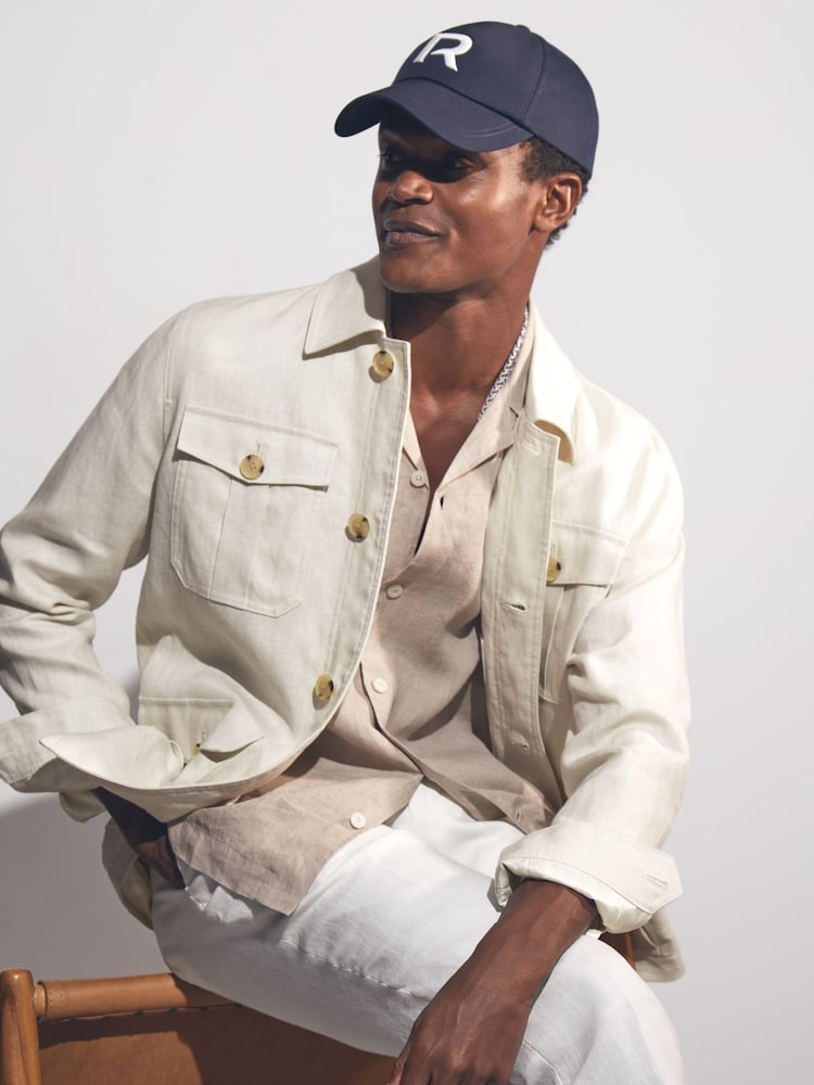 Reiss Off White Lotton Linen Four-Pocket Safari Jacket - Image 1 of 6