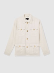Reiss Off White Lotton Linen Four-Pocket Safari Jacket - Image 2 of 6