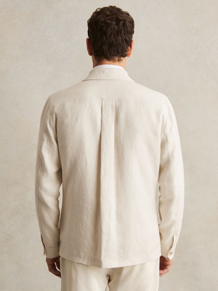 Reiss Off White Lotton Linen Four-Pocket Safari Jacket - Image 5 of 6