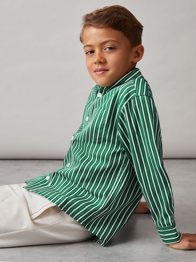 Reiss Green/White Aplin 9-13 yrs Cotton-Poplin Striped Oversize Shirt - Image 1 of 4 Reiss Green/White Aplin 9-13 yrs Cotton-Poplin Striped Oversize Shirt - Image 1 of 4