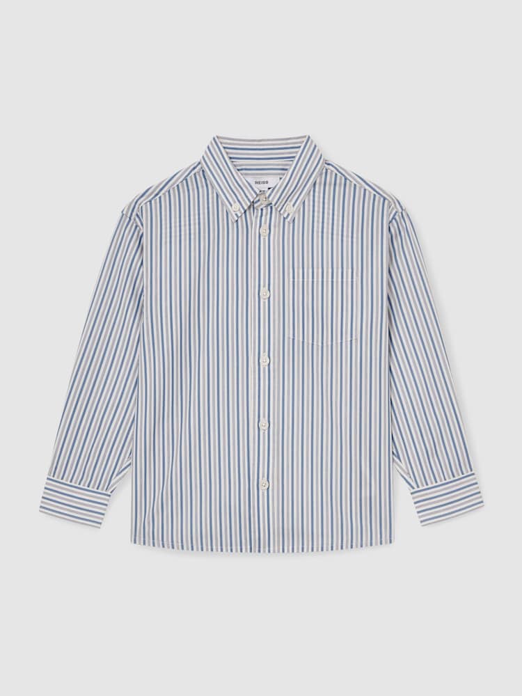 Reiss Blue/White Aplin 9-13 yrs Cotton-Poplin Striped Oversize Shirt - Image 2 of 4