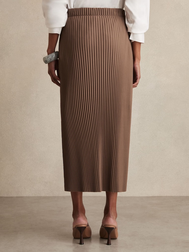 Schokoladenbraun - Reiss Pippa Midi Faltenrock aus Jersey - Image 6 of 7