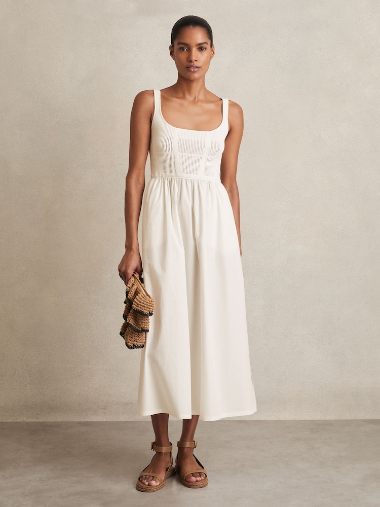 Reiss Ivory Kori Perforated-Knit Cotton-Skirt Midi Dress - Image 1 of 6
