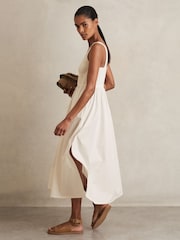 Reiss Ivory Kori Perforated-Knit Cotton-Skirt Midi Dress - Image 3 of 6