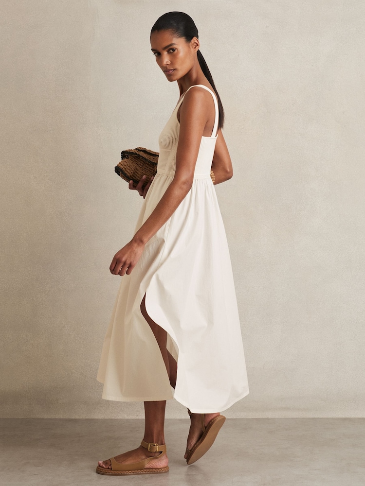 Reiss Ivory Kori Perforated-Knit Cotton-Skirt Midi Dress - Image 3 of 6