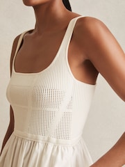 Reiss Ivory Kori Perforated-Knit Cotton-Skirt Midi Dress - Image 4 of 6