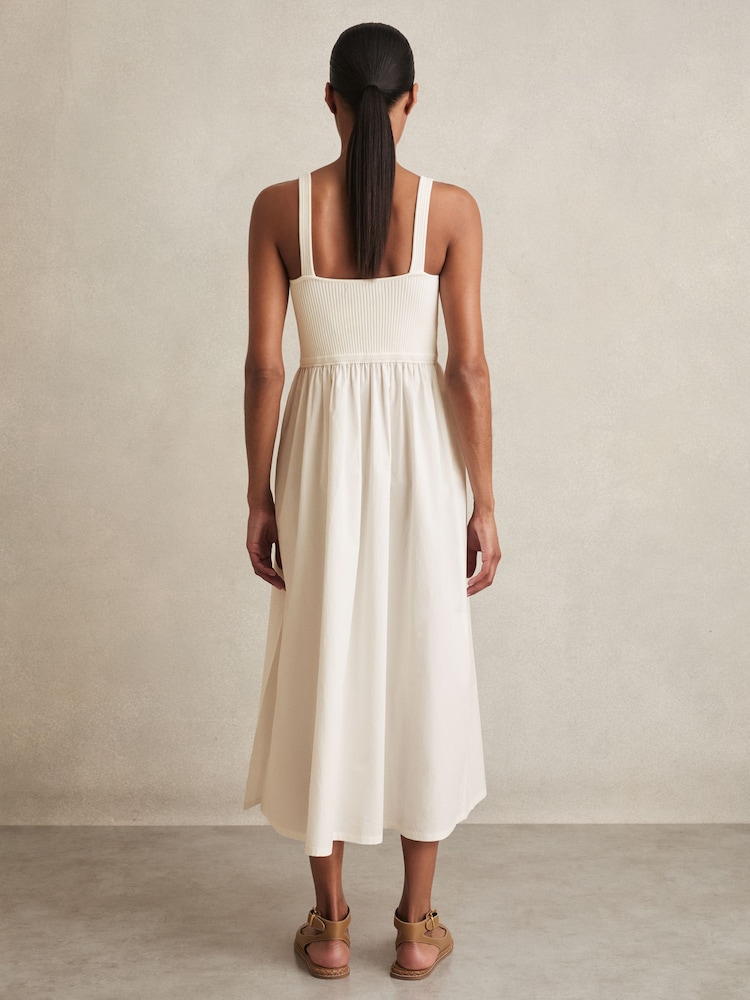 Reiss Ivory Kori Perforated-Knit Cotton-Skirt Midi Dress - Image 5 of 6