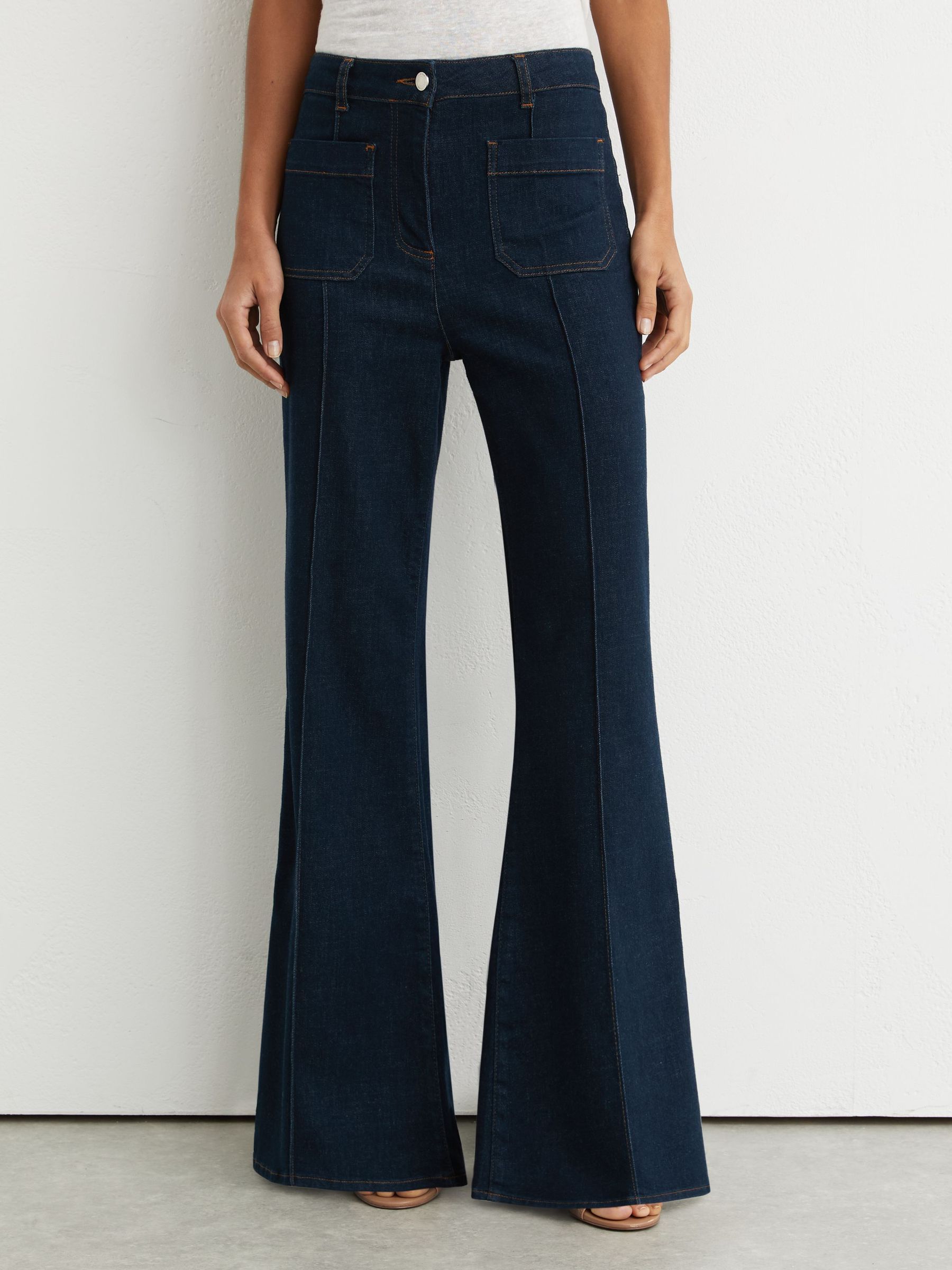 Buy Reiss Dark Blue Sakura Petite Patch-Pocket Flared Jeans from
