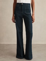 Reiss Dark Blue Sakura Petite Patch Pocket Flared Jeans - Image 3 of 8