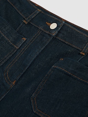 Reiss Dark Blue Sakura Petite Patch Pocket Flared Jeans - Image 5 of 8