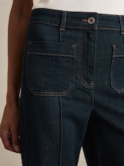 Reiss Dark Blue Sakura Petite Patch Pocket Flared Jeans - Image 6 of 8