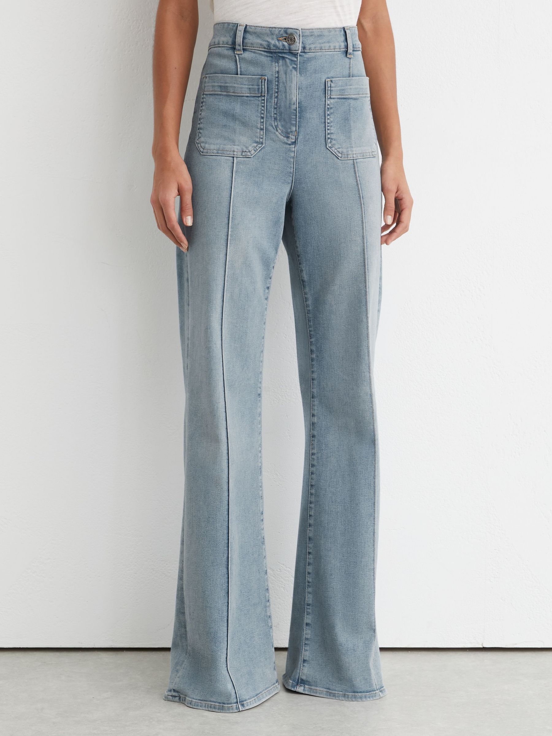 Buy Reiss Light Blue Sakura Petite Patch-Pocket Flared Jeans from