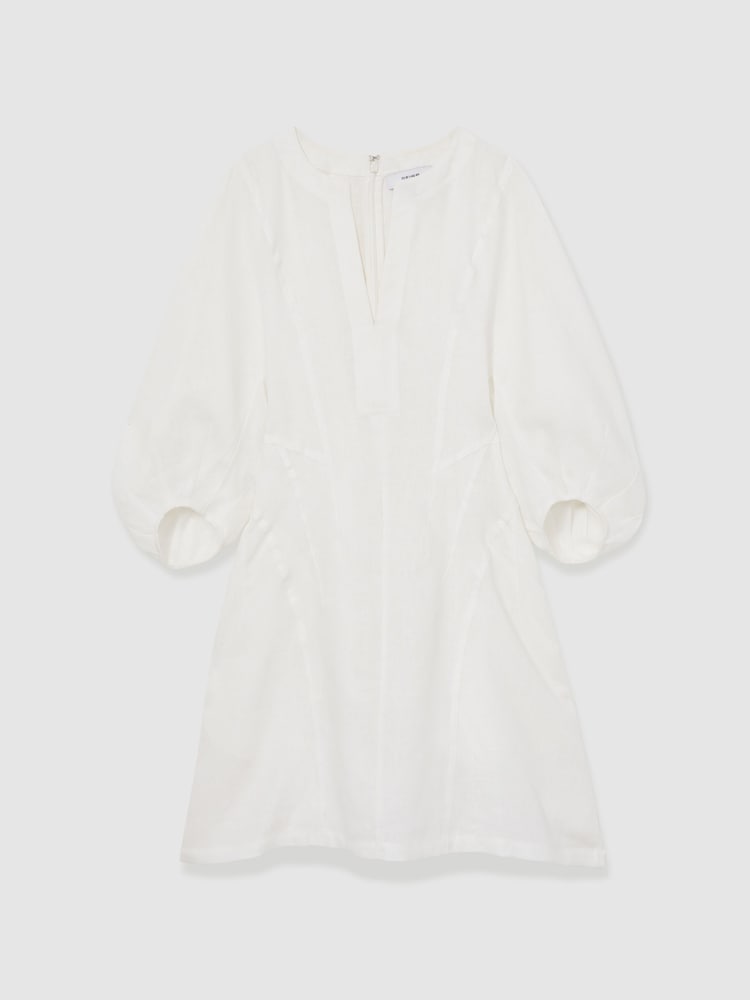 Reiss Ivory Romi Linen Balloon Sleeve Mini Dress - Image 2 of 6