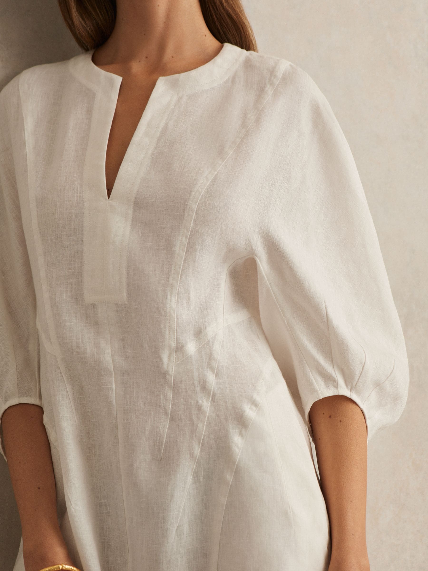 Buy Reiss Ivory Romi Linen Balloon Sleeve Mini Dress from Next USA
