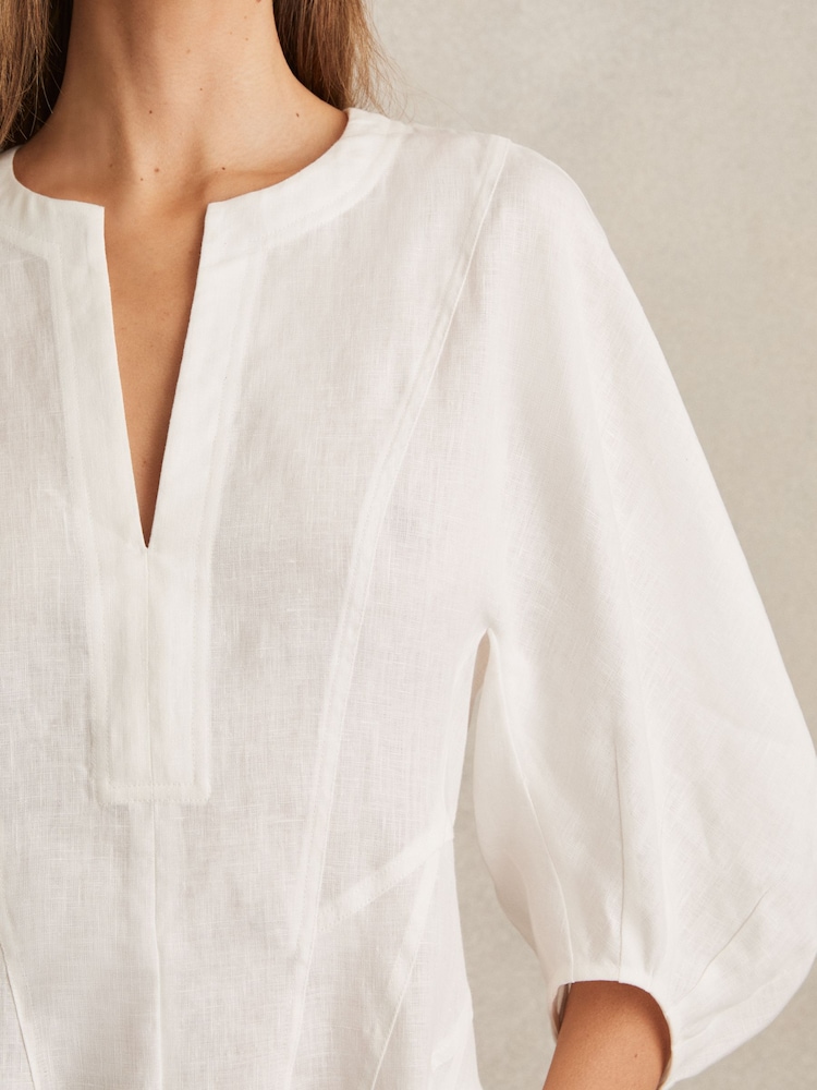 Reiss Romi Linen Balloon Sleeve Mini Dress - Image 4 of 6