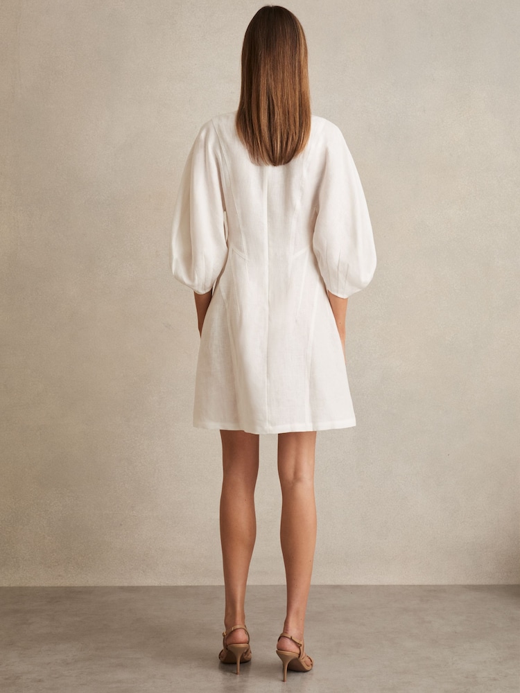 Reiss Romi Linen Balloon Sleeve Mini Dress - Image 5 of 6