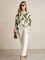 Reiss Ivory/Green Delilah Floral Tie-Neck Swing Blouse - Image 3 of 5