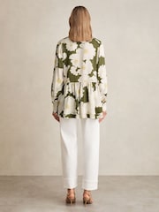 Reiss Ivory/Green Delilah Floral Tie-Neck Swing Blouse - Image 4 of 5