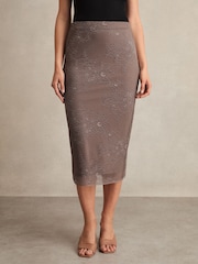 Reiss Taupe Brown Rita Lace Pencil Skirt - Image 4 of 6