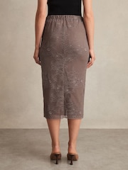 Reiss Taupe Brown Rita Lace Pencil Skirt - Image 5 of 6