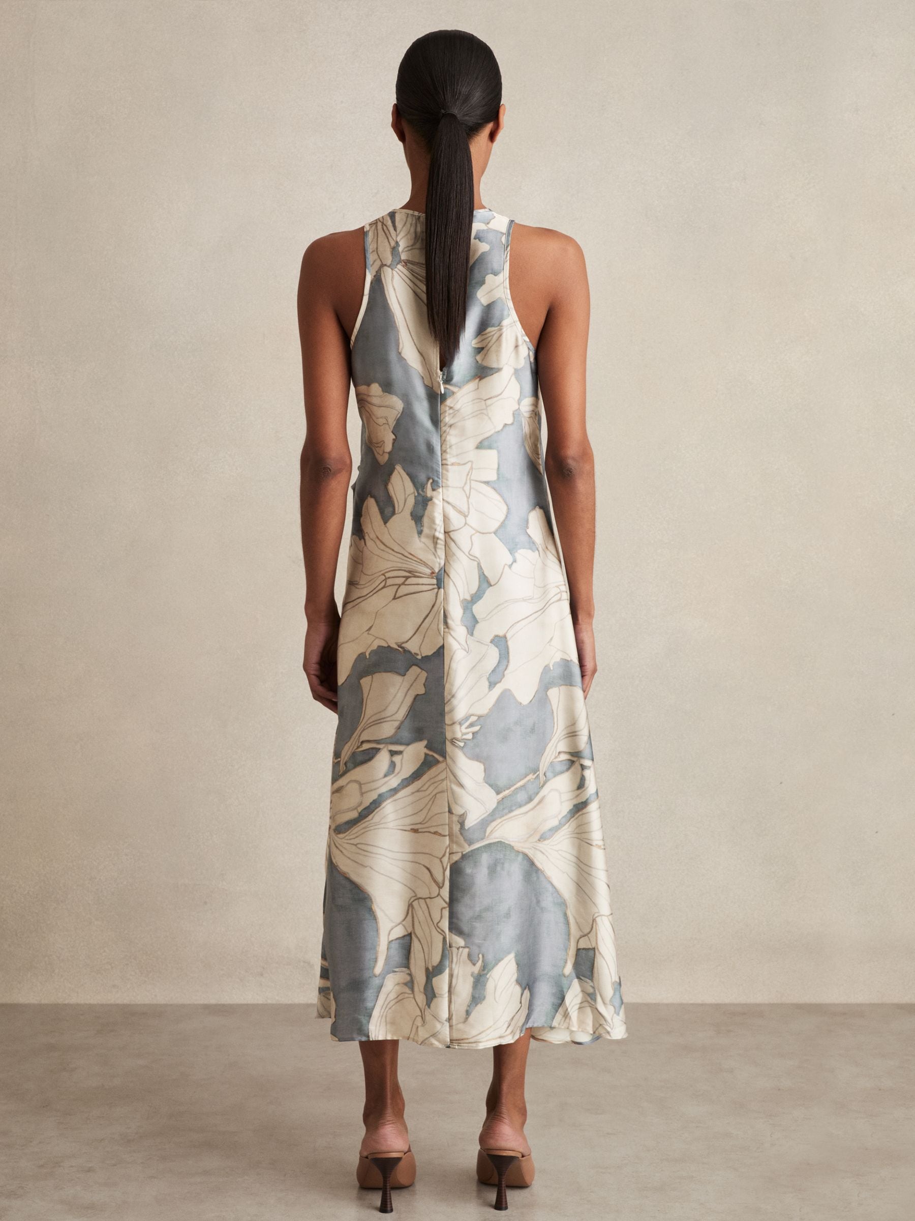 Buy Reiss Blue Mieke Satin Floral Drape Midi Dress from Next USA