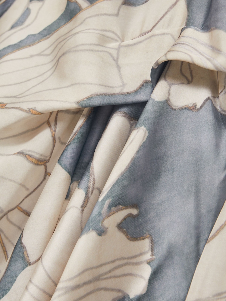 Reiss Blue Mieke Satin Floral Drape Midi Dress - Image 6 of 6