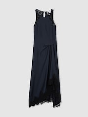 Marineblau - Reiss Anais Satin Drape Lace-Trim Dress - Bild 2 von 7