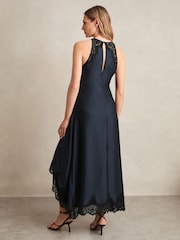 Marineblau - Reiss Anais Satin Drape Lace-Trim Dress - Bild 5 von 7