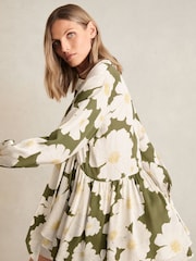 Reiss Ivory/Green Neva Floral Tie-Neck Swing Dress - Image 1 of 5