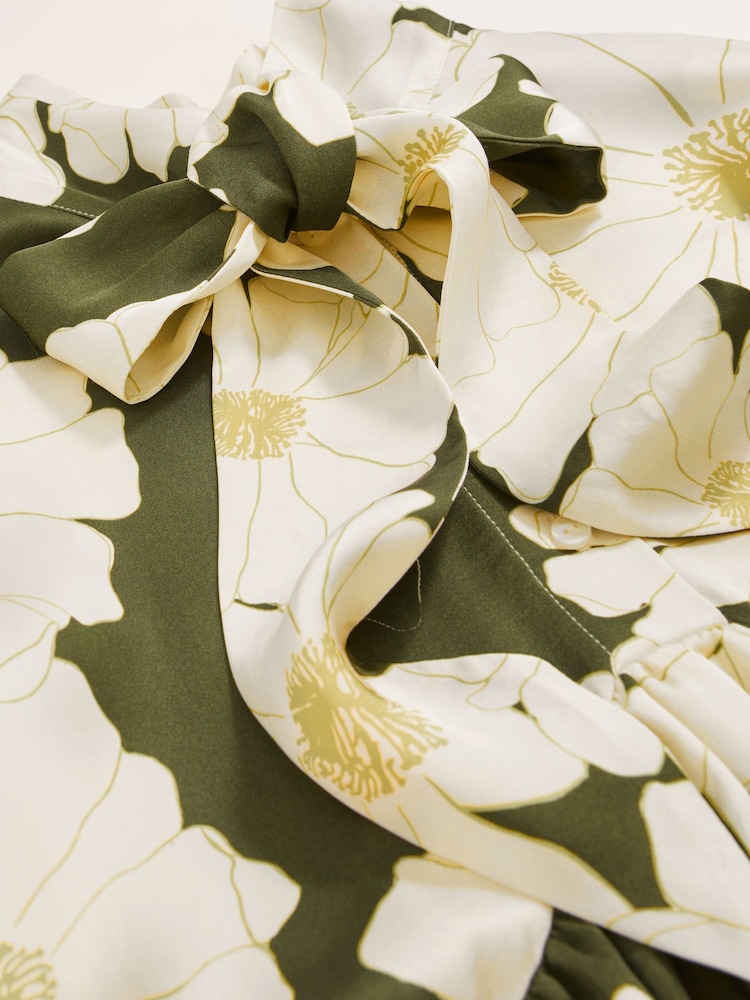Reiss Ivory/Green Neva Floral Tie-Neck Swing Dress - Image 5 of 5