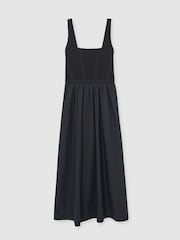 Reiss Navy Kori Perforated-Knit Cotton-Skirt Midi Dress - Image 2 of 5