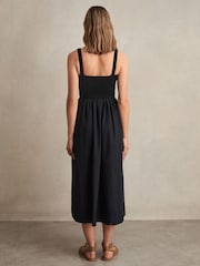Reiss Navy Kori Perforated-Knit Cotton-Skirt Midi Dress - Image 4 of 5
