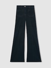 Reiss Dark Blue Sakura Patch Pocket Flared Jeans - Image 2 of 6