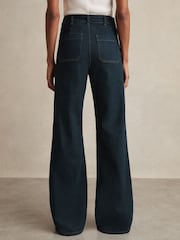 Reiss Dark Blue Sakura Patch Pocket Flared Jeans - Image 5 of 6