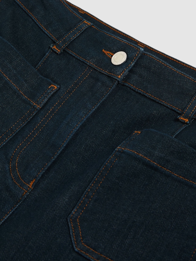 Reiss Dark Blue Sakura Patch Pocket Flared Jeans - Image 6 of 6
