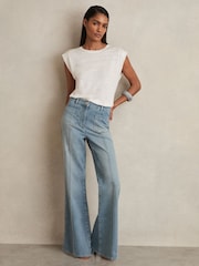 Reiss Light Blue Sakura Patch Pocket Flared Jeans - Image 1 of 7