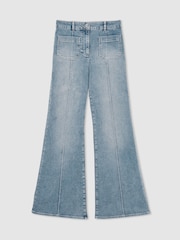 Reiss Light Blue Sakura Patch Pocket Flared Jeans - Image 2 of 7